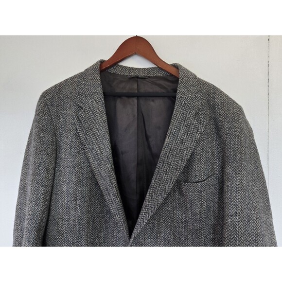 Vintage Levis Blazer Mens 100% Wool Suit Grey Jacket 50L Tweed Herringbone USA - Picture 2 of 10